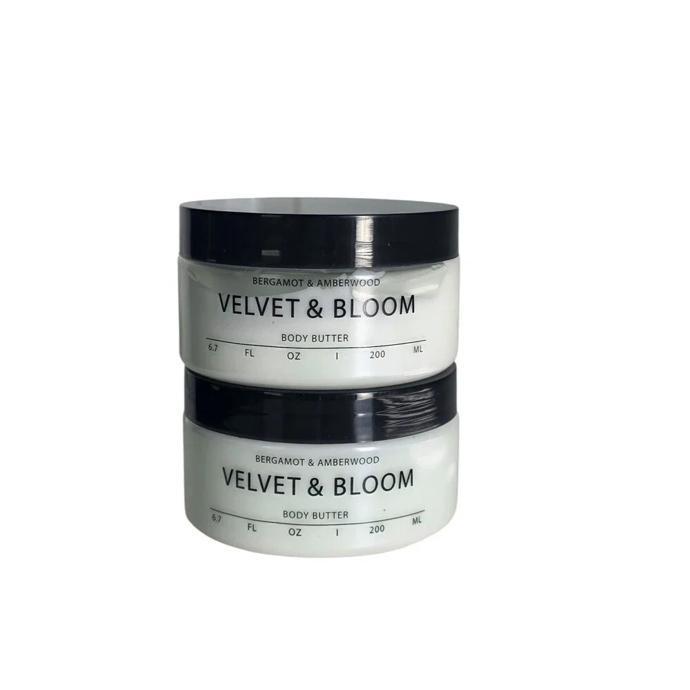 Velvet & Bloom Bergamot & Amberwood  Body Butter 6.7 fl oz ~Lot of 2
